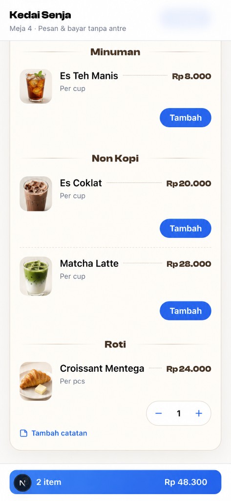 Pelanggan scan QR, pesan dari meja.