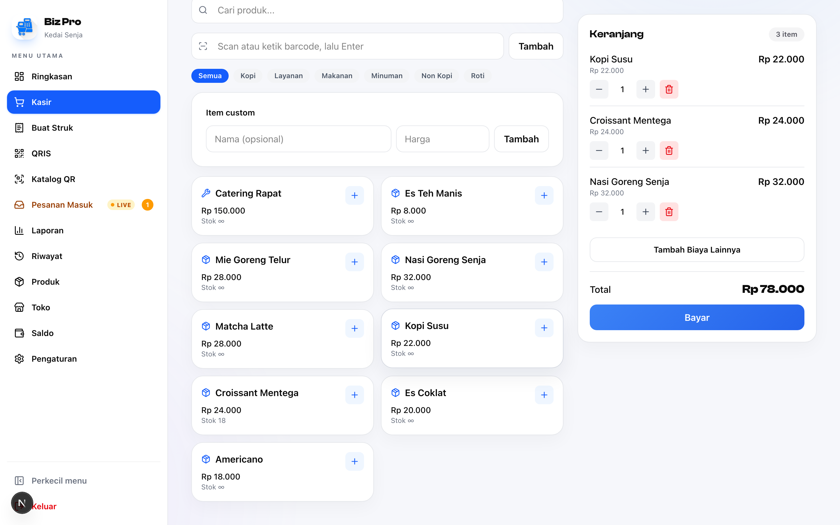 Tap menu, terima bayar, selesai.