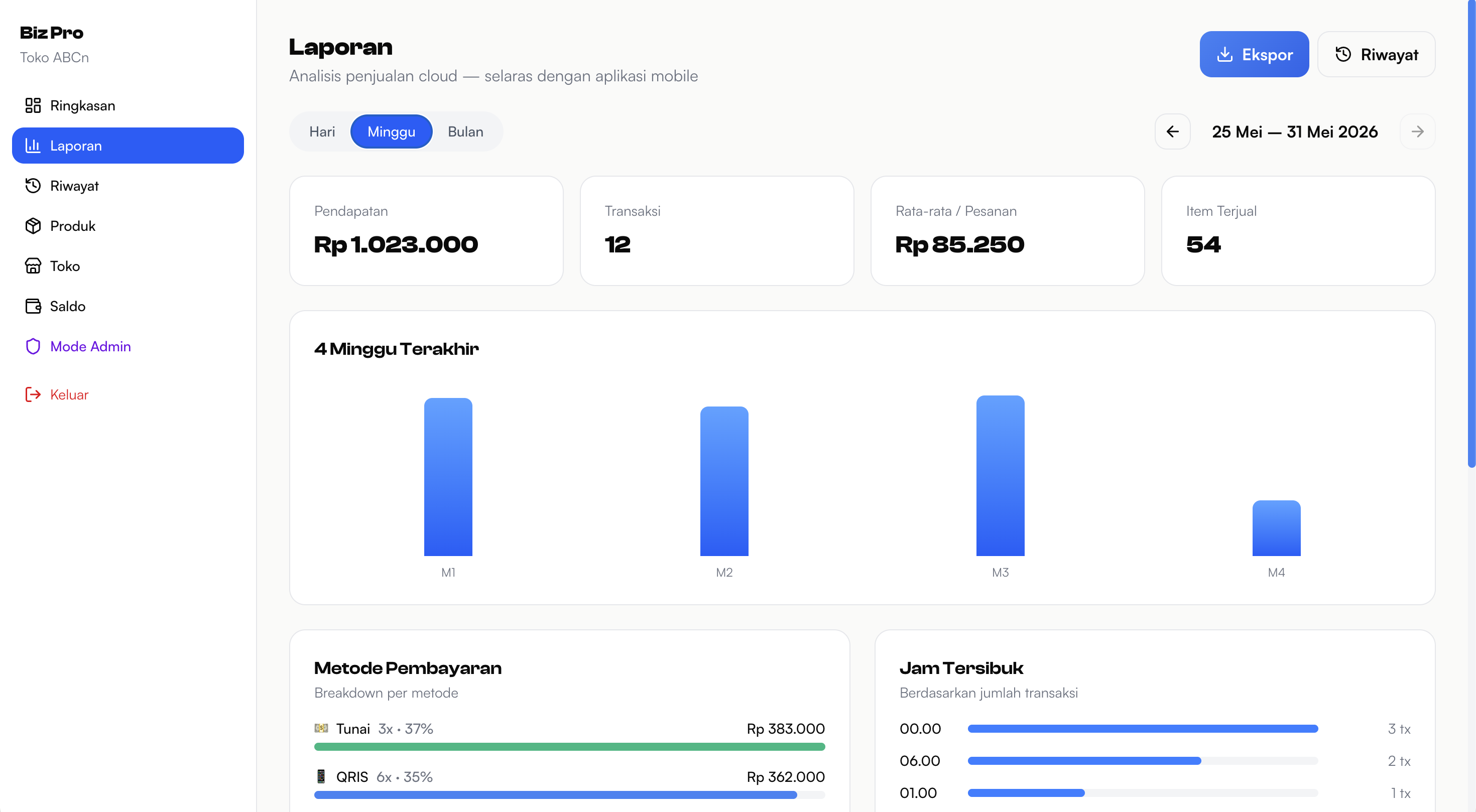 Preview dashboard ringkasan Biz Pro Plus